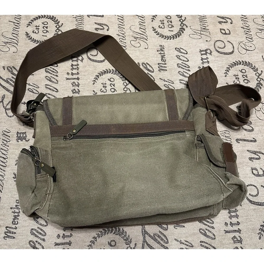 Sovrano Olive Canvas Messenger Bag Crossbody - Qdoba Logo'd